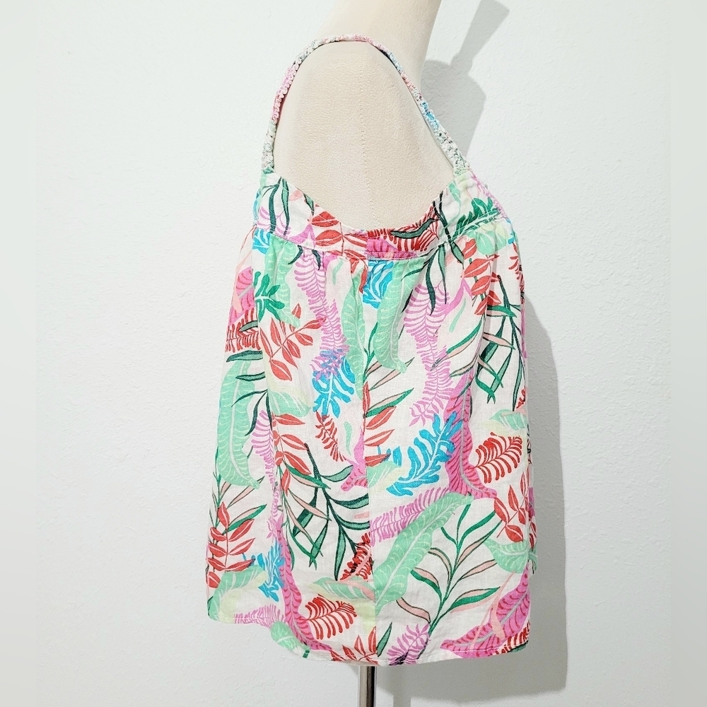 Cynthia Rowley Womens Tank Top Size M 100% Linen Colorful Tropical Leaf Print - Picture 4 of 10